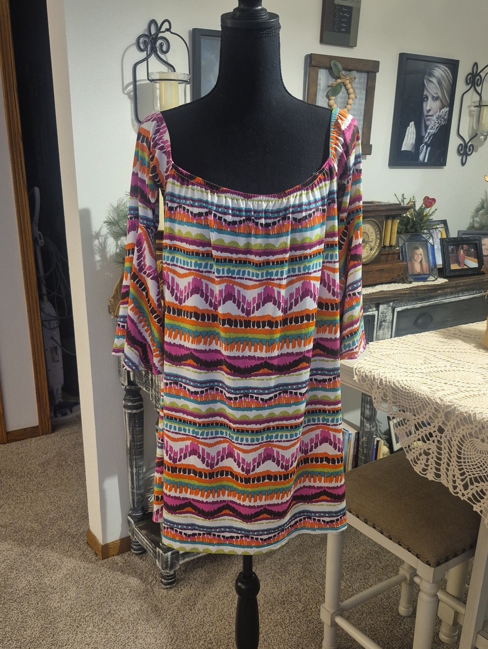Multicolor Off-Shoulder Printed Tunic Top